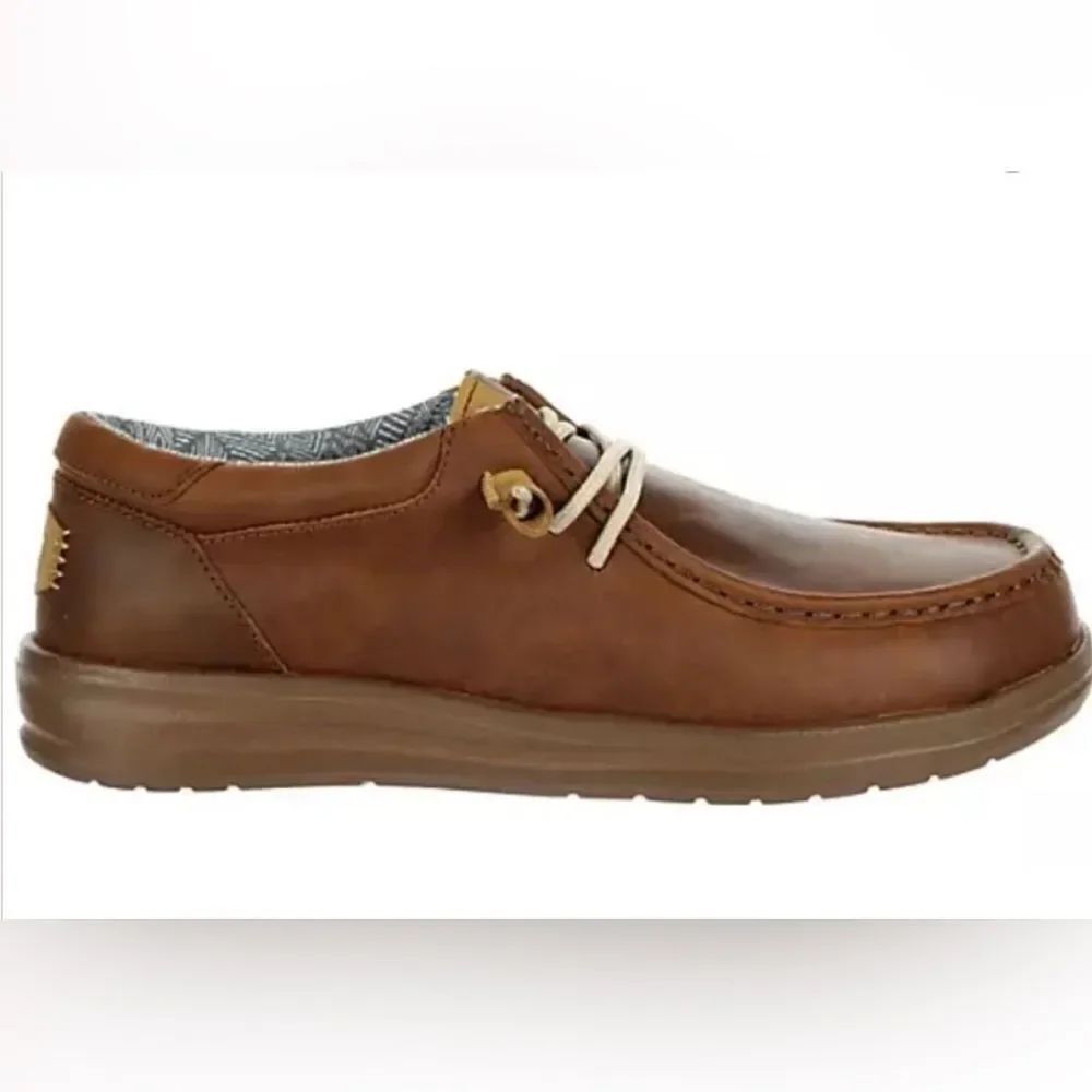 NWOB Hey Dude Leather Brown Wally slip on size 6/39